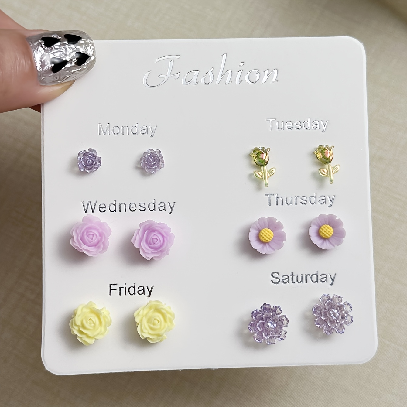 6pc Colorful Petite Flower-Shaped Earrings Set for Ladies